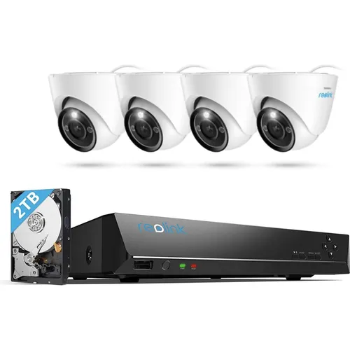 Reolink NVS8-12MD4 LAN IP-Überwachungskamera-Set - 8-Kanal Set mit 4 Kameras, 12 MP Auflösung und fortschrittlicher Personen- und Fahrzeugerkennung für zuverlässigen Schutz und minimalen Fehlalarmen.