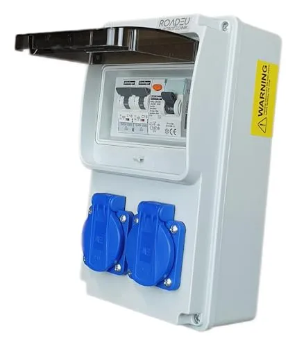 RoadEu Stromverteiler 230V mit FI-Schutzschalter - Verteilerkästen für Innen- und Außenbereich, IP44, 2x Schuko Steckdose mit sicherem FI-Schutzschalter für höchsten Schutz und einfache Installation.