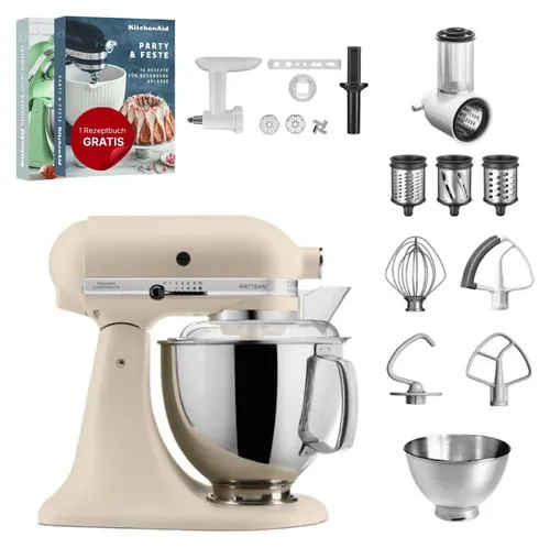 KitchenAid 4,8 L 5KSM175 Artisan Küchenmaschine Set mit 3 Zubehörteilen - Türkis - Vielseitiges Küchenmaschinen-Set für kreative Kochliebhaber. Inklusive 4,8 L Edelstahlschüssel und praktischen Aufsätzen zum Raspeln, Zerkleinern und Spritzgebäck herstellen. Perfekt für große und kleine Portionen.