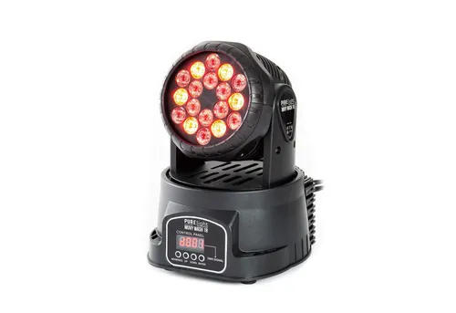 PURElight MUVY Wash18 - Kompakter Moving Head-Wash mit 18x 1W LEDs - Licht-Effekte mit 18 leistungsstarken RGB-LEDs, 540° PAN und 270° TILT für präzise Bewegungen. Ideal für DJs, mobile Entertainer und Partys.