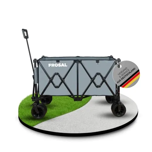 FROSAL Faltbarer Bollerwagen Anton grau Platzwunder Strandwagen Kinder Transportwagen Handwagen groß XXL