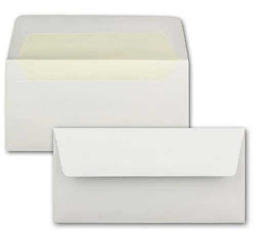 Briefumschläge Weiß - DIN Lang - gefüttert mit naturweißem Seidenpapier - 22 x 11 cm - Nassklebung, gerade Klappe - Ideal für Einladungen und Grüße zu Geburtstag und Weihnachten 50