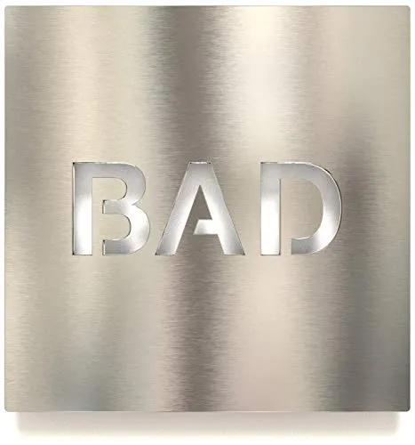 Edelstahl Hinweis-Schild Bad - selbstklebend & pflegeleicht - Design Piktogramm - Türschild H-65-E