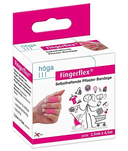 Fingerflex Pink, 2,5 cm x 4,5 m gedehnt, selbsthaftende Pflaster Bandage / Fingerverband