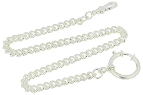PUREgrey Taschenuhrkette echt 925 Silber u. a. für Taschenuhren, 30 cm lang Flachpanzer 5 mm mit Federring und drehbarem Karabiner