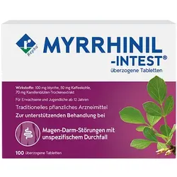 Myrrhinil Intest 100 ST - Traditionelles pflanzliches Arzneimittel zur Unterstützung bei Magen-Darm-Störungen, hilft effektiv gegen unspezifischen Durchfall, Krämpfe und Blähungen.
