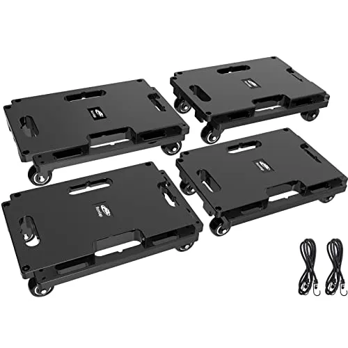 Ronlap 4er Transportroller Möbelroller Tragkraft bis 800 kg Rollbrett Umzugshelfer Erweiterbar, mit 8 elastischen Seilen, Schwarz