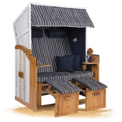 Strandkorb Hanse Strandkorb Ostsee XXL Volllieger Weiß Blau von Strandkorb Hanse