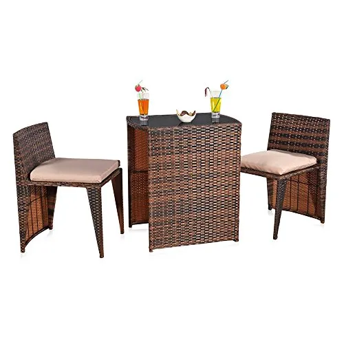 Melko Gartenmöbel 3er Set Rattan Barset - Platzsparendes Barset aus robustem Rattan für Garten, Balkon und Terrasse. Ideal für gesellige Abende und kleine Flächen. Wetterfest und pflegeleicht – perfekt für stilvolle Outdoor-Möbel!