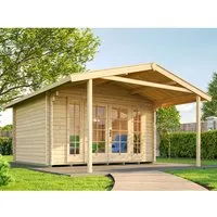 Weka Weekendhaus 137 A, Natur - Gartenhaus mit Panorama-Doppeltür und großzügiger Terrasse, ideal für entspannte Wochenenden in der Natur. Robuste Bauweise und viel Tageslicht für Ihr persönliches Rückzugsparadies.