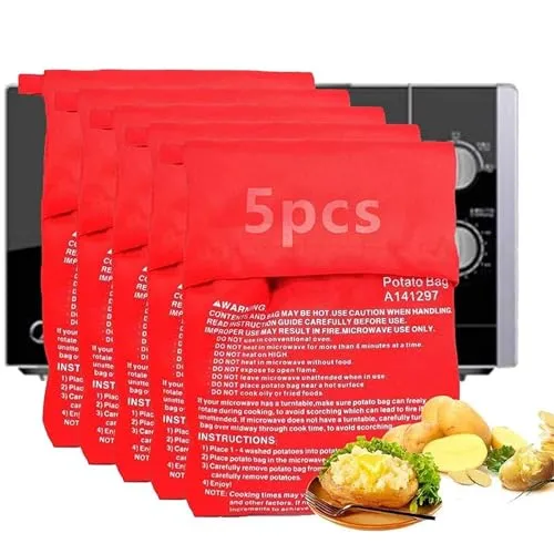 Stück Mikrowellen Kartoffelbeutel, Wiederverwendbarer Mikrowelle Kartoffeln Tasche,für Microwelle Kochtasche Tortillas Maiskolben Express Backen Werkzeug Mikrowelle Beutel 5