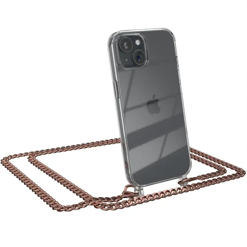 Für Apple iPhone 15 Case Handyhülle zum Umhängen Kordel Tasche Kette Rose-Gold