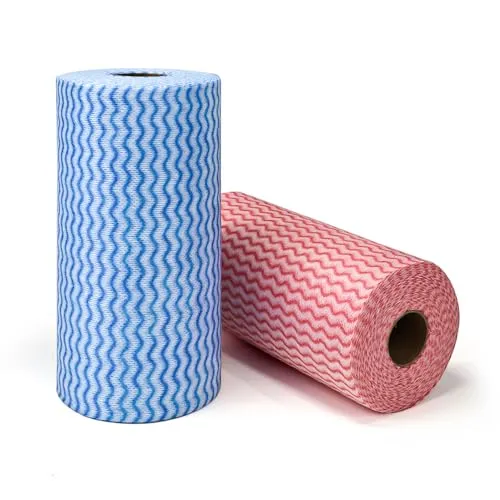 Jebblas 2 Rollen Wischtücher auf Rolle mit je 100 Wischtüchern,Putzlappen Rolle Lappen Rolle(Rot und Blau).