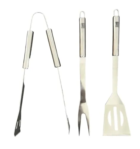 daniplus 3er Set Grillbesteck rostfreier Edelstahl Zange, Wender, Gabel, Grillzubehör