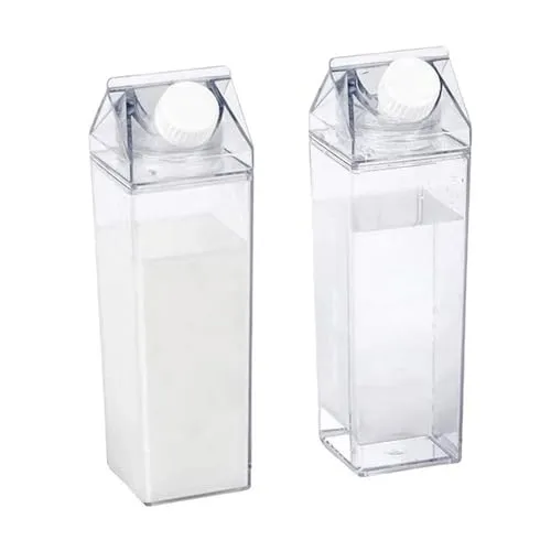 VOSSBACH 2x Kunststoff Milchflasche 500 ml Transparent Wiederverwendbar Wasserflasche Saftflasche Milch Flasche Plastikflasche
