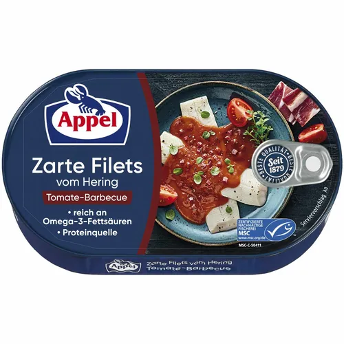 Appel Zarte Filets vom Hering Tomate Barbecue und feinem Schinken 200g Dose