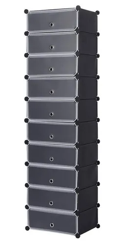 WOLTU Schuhregal DIY Schuhschrank mit Tür, 10 Fächer - Schuhablagen: Robuster Schuhschrank aus Kunststoff mit 10 Fächern, ideal für die vielseitige Aufbewahrung und leicht aufzubauen.