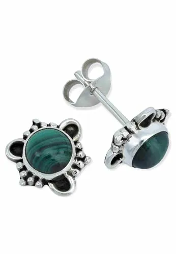 Ohrstecker 925 Silber Malachit grüner gestreifter Stein Edelstein Ohrringe echt Silber Damen Sterling Silber Stecker Geschenk(MOS-083-10)