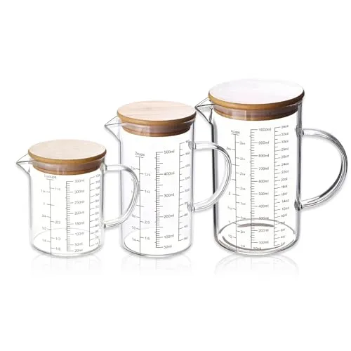 Messbecher Set 3 aus Glas, 1L/500ml/350ml Flüssigkeits Messbecher Glas, Hitzebeständiges Borosilikatglas, Measuring Cups mit Griff und V-förmigem Ausguss für Küche oder Restaurant