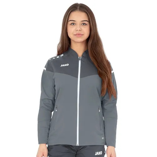 JAKO Präsentationsjacke Champ 2.0 - Grau, Größe 40, Damen - Trainingsbekleidung mit Keep Dry Funktion, stylisch und funktional für Sport und Freizeit, ideal für dein Team. Reißverschlusstaschen und Zippergarage erhöhen den Komfort.