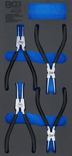 BGS 4025 | 4-tlg. Sprengringzangen-Satz für Werkstattwagen - Sprengringzangen-Satz mit gehärteten Spitzen für präzise Montage und Demontage von Sprengringen, ideal für Werkstätten und Heimwerker.