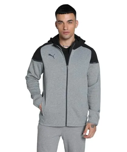 PUMA teamCUP Casuals Hooded Jacket - Grau - S - Funktionsjacke für Herren mit Kapuze, aus recyceltem Material, ideal für Sport und Freizeit. Weiches Fleece-Innenmaterial sorgt für hohen Tragekomfort.