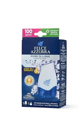 Felce Azzurra - Elektrischer Diffusor Mondblüten, Raumduft mit ätherischen Ölen, heller Raumduft, langer Duft (100 Tage), Diffusoren 20 ml Packung Eco