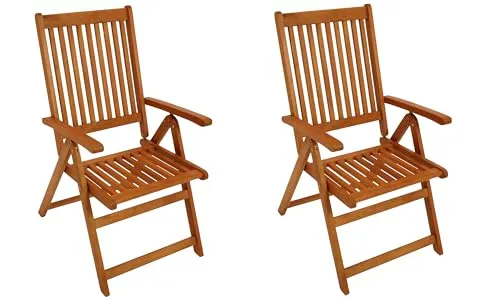DEGAMO 2X Klappsessel LAGO - 8-Fach verstellbar - Essstühle aus hochwertigem, FSC®-zertifiziertem Eukalyptusholz, geölt und mit 8-fach verstellbarer Rückenlehne für individuellen Komfort.