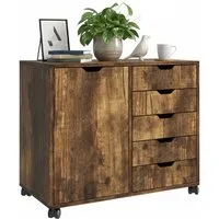 Rollcontainer Aktencontainer mit 5 Schubladen - Praktischer Bürocontainer in Vintagebraun mit 5 Schubladen und Rollen für einfache Mobilität. Ideal für die Organisation im Büro.