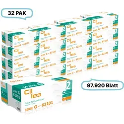 CIL-les Tissue Falthandtücher 23x31 cm, 2-lagig, 32 Pak - Praktische Falthandtücher aus Ecolabel-zertifiziertem Recyclingpapier, 2-lagig, C-Falz, ideal für gewerbliche Nutzung, 97.920 Blatt insgesamt, umweltfreundlich und effizient.