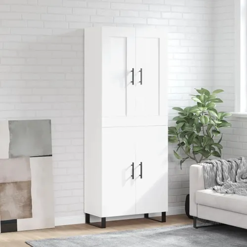 vidaXL Hochwertiges Highboard Weiß 69,5x34x180 cm - Elegantes Highboard aus robustem Holzwerkstoff mit viel Stauraum und stabilen Eisenbeinen. Perfekt für ein stilvolles Wohnzimmer und zur Aufbewahrung von Alltagsgegenständen.