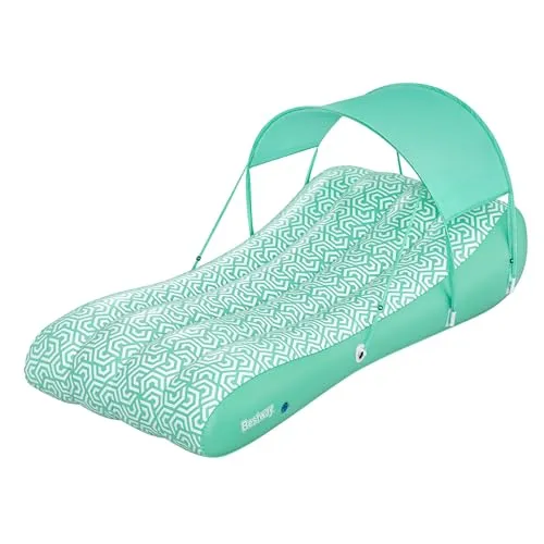 Bestway Luftmatratze Comfy Chill mit Sonnenschutzdach 178 x 102 cm - Aufblasbare Swimmingpool-Spielsachen mit Kopfstütze und abnehmbarem Sonnenschutzdach für extra Komfort und Schutz beim Entspannen im Wasser.