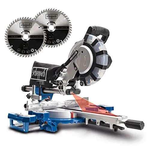 Scheppach HM254SPX Kappzugsäge - 2200W, 254mm Schnittbreite, präziser Laser und zwei hochwertige Sägeblätter für perfekte Schnitte