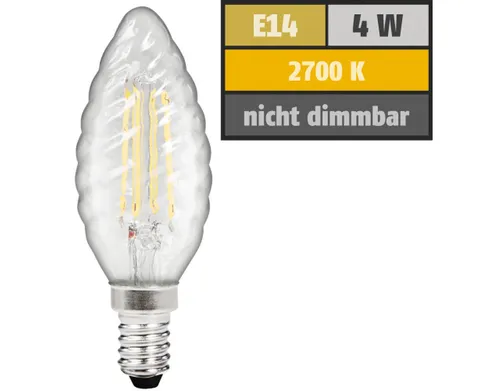 LED Filament Kerzenlampe gedreht McShine Filed, E14, 4W, 490 lm, warmweiß, klar