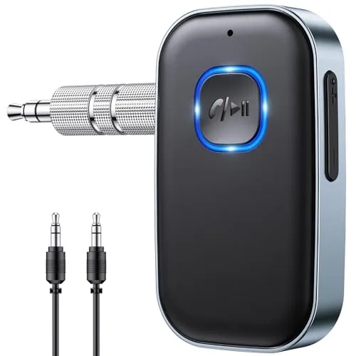 Glangeh Bluetooth 5.3 Adapter Auto, Upgraded Lärmminderung 3,5mm Aux Bluetooth Adapter, 16H Standby Empfänger Receiver Klinke für Auto Audio System, Kopfhörer, Speaker, Stereo-Endstufen (Grau)