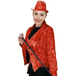 Party Factory Kostüm Pailletten Frack Damen - Rot S, mit glitzernden Pailletten versetzt rot S