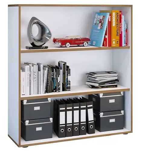 VCM Holzregal Salia – Platzsparender Aktenschrank - Regal in elegantem Design, ideal für Büros mit 3 Fächern für 36 Ordner. Maße: H. 110 x B. 100 x T. 33 cm. Perfekt für Ordnung und Stil!