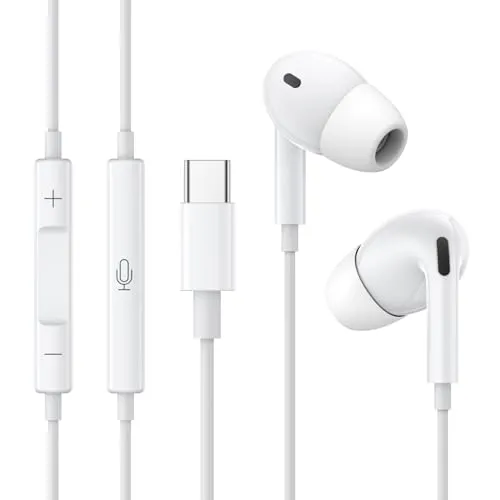 Kopfhörer USB C mit Kabel,Type C In Ear Kopfhörer Anschluss Samsung HiFi Stereo mit Mikrofon und Lautstärkeregler Kabelkopfhörer,Kompatibel mit iPhone 16/15/Samsung Galaxy S23/S22/Google Pixel