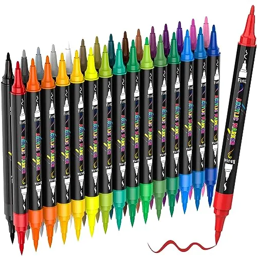 Farben Acrylstifte für Steine Doppelspitze Steine Bemalen Stifte Wasserfest mit Pinselspitze und feiner Spitze Permanent Marker Stifte Acrylstifte für Leinwand Glas Keramik Basteln Kunstbedarf 30