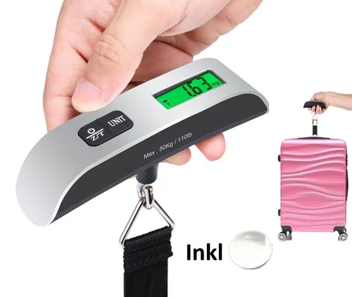Cheffinger Digitale Kofferwaage mit LCD-Display - Kofferwaagen für Reisende, bis 50 kg Tragkraft, mit großem Display und Hintergrundbeleuchtung für präzise Gewichtsanzeigen und Temperaturanzeige, ideal zur Vermeidung von Übergepäckgebühren.