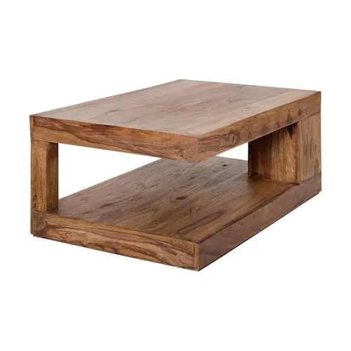 invicta INTERIOR Edelholz Couchtisch Giant L - 90cm - Beistelltisch fürs Wohnzimmer, massiver Couchtisch aus hochwertigem Sheesham-Holz mit eindrucksvoller Maserung und zusätzlichem Stauraum zwischen den zwei Tischplatten.
