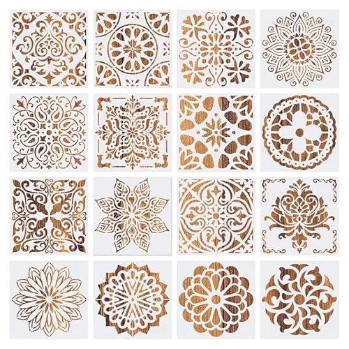 Malerei Zeichenschablonen,Comius Sharp 16 Stück Mandala Malschablonen, wiederverwendbare Schablonen,Vorlagen Set Painting Stencils,für DIY Dekor Scrapbooking Malen 15x15cm.