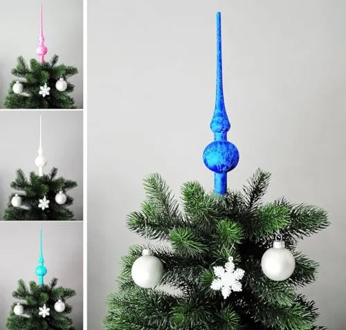 JACK Christbaumspitze Spitze Glas 28cm Eislack Glanz Matt Baumspitze Mundgeblasen Box, Farbe:Meerblau