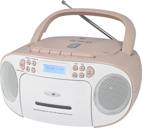 Reflexion RCR2260DAB PK - Tragbare Boombox mit DAB+-Radio, CD, Kassette & USB, 2x12 Watt Stereo für mobile Musikunterhaltung in Pink-Weiß