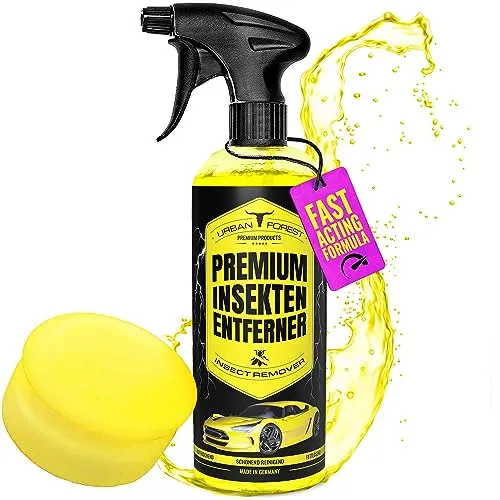 URBAN FOREST Sparset Auto Insektenentferner + Schwamm zur Reinigung | Scheiben Reiniger & Auto Insekten Reiniger für Autopflege | Premium Insekten Entferner extra stark mit Tiefenwirkung 500ml