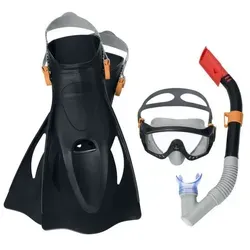 BESTWAY Tauchset Maske, Schnorchel, Flossen Schwarz 25020