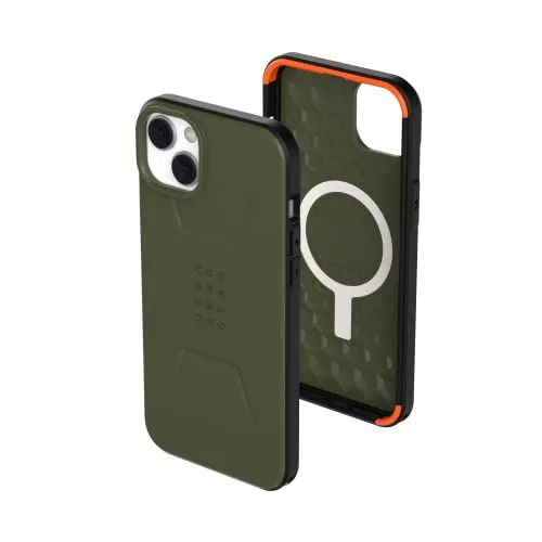 Urban Armor Gear UAG Civilian Hülle kompatibel mit Apple iPhone 14 Plus [Wireless Charging/Magnetische Aufladung kompatibel, Sturzfeste Handyhülle, Erhöhter Rand] Olive grün