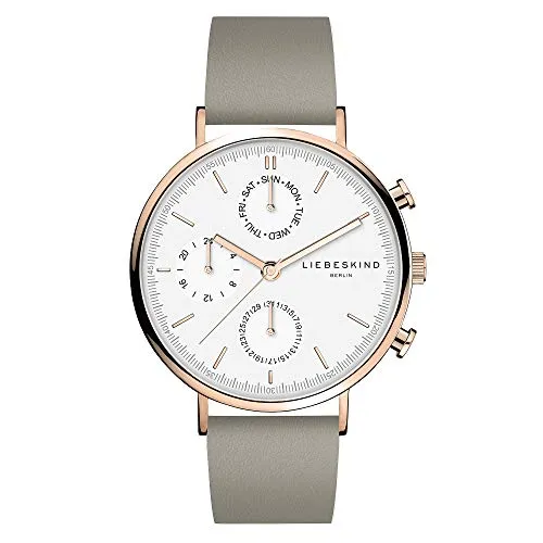 Liebeskind Berlin Multifunktionsuhr LT-0196-LM IP roségold grau - Elegante Multifunktionsuhr für Damen mit roségoldfarbenem Edelstahlgehäuse und hochwertigem Lederarmband. Ideal für jeden Anlass und bietet ein einzigartiges Tragegefühl.