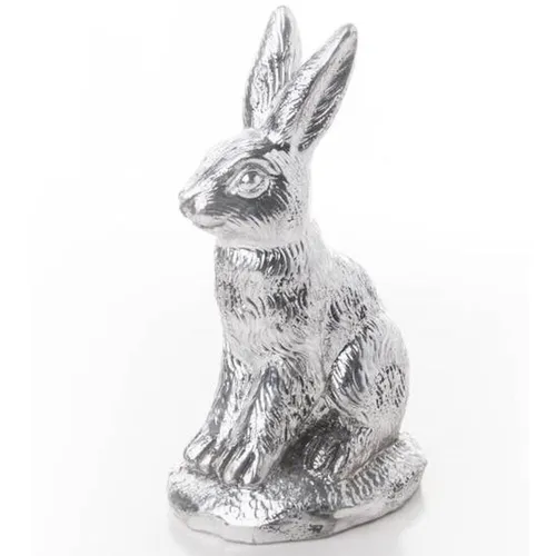 Osterhase aus Kunstharz in silberner Vintage Optik 16cm hoch