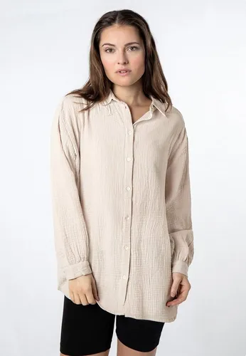 SUBLEVEL Langarmbluse aus Musselin, light-beige - Modische oversize Bluse aus 100% Baumwolle, ideal für lässige Looks. Leicht und atmungsaktiv, perfekt für den Alltag.